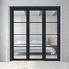 Room Divider - Soho 4 Pane Charcoal Clear Glass - Prefinished Double Doors with Single Side