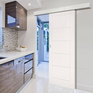 Image: Single Sliding Door & Wall Track - Seville White Primed Flush Door