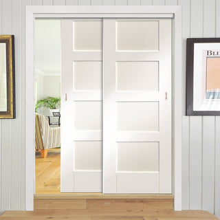 Image: Two Sliding Doors and Frame Kit - Shaker Door - White Primed