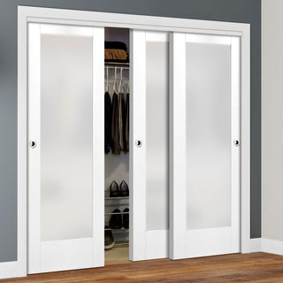 Image: Bespoke Thruslide Pattern 10 1 Pane Glazed 3 Door Wardrobe and Frame Kit - White Primed