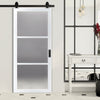 Top Mounted Black Sliding Track & Solid Wood Door - Eco-Urban® Manchester 3 Pane Solid Wood Door DD6306SG - Frosted Glass - Cloud White Premium Primed