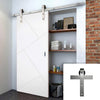Single Sliding Door & Stainless Steel Barn Track - Dover Flush Door - White Primed