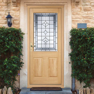 Image: Part L Compliant Winchester Exterior Oak Door and Frame Set - Part Frosted Double Glazing, From LPD Joinery