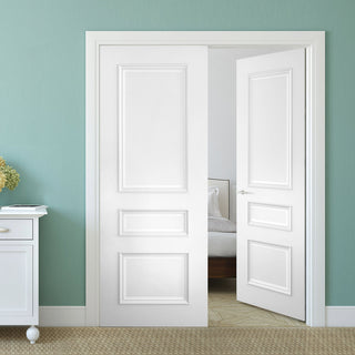Image: Bespoke Windsor White Primed Panel Internal Door Pair