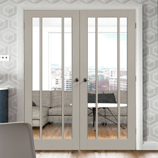 Image: Prefinished Worcester 3 Pane Door Pair - Clear Glass - Choose Your Colour