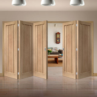 Image: Five Folding Doors & Frame Kit - Worcester Oak 3 Panel 3+2 - Prefinished