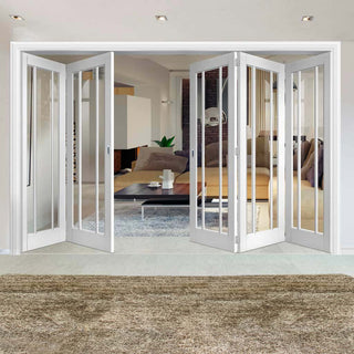 Image: Five Folding Doors & Frame Kit - Worcester 3 Pane 3+2 - Clear Glass - White Primed