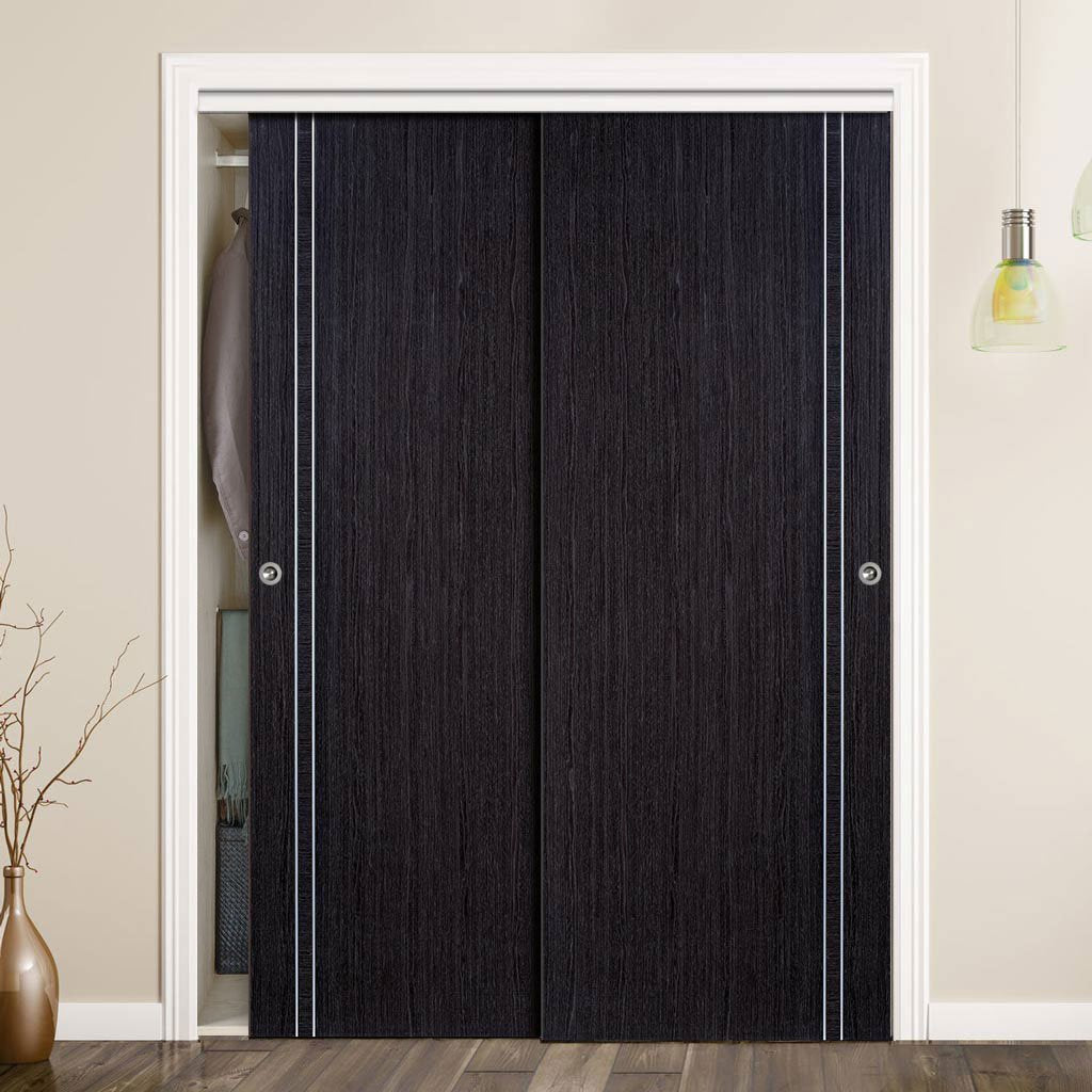 Two Sliding Wardrobe Doors & Frame Kit - Zanzibar Ash Grey Door - Prefinished