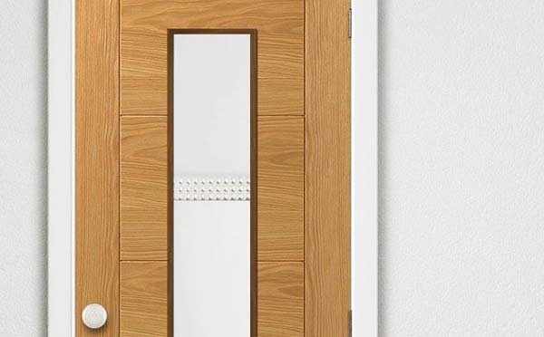 JB Kind Emral Oak Veneered Fire Door with Clear Glass, and 1/2 Hour Fire Rated, fully pre-finished