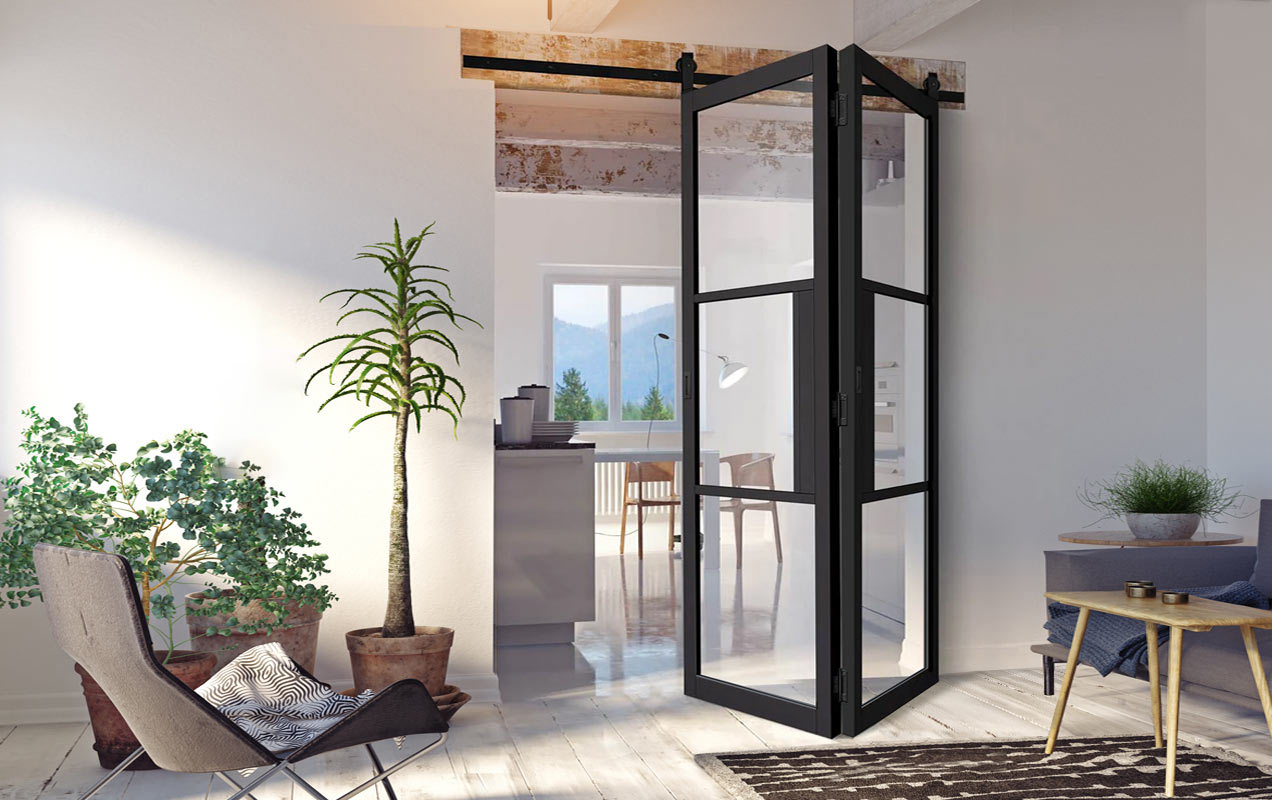 Elevate Your Space with the Exclusive SpaceEasi Top Mounted Barn Style Folding Doors
