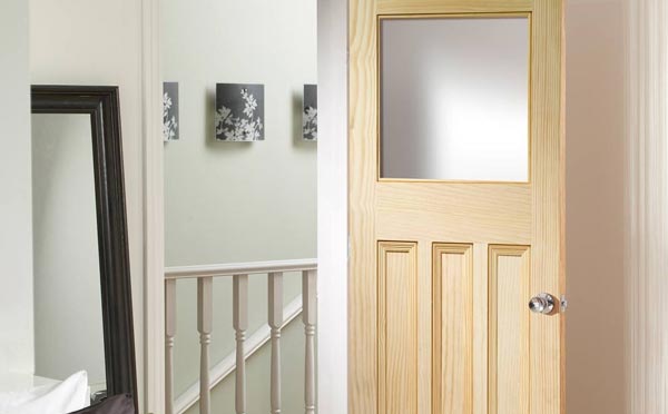 The Beautiful Vine DX Vertical Grain Pine Door with Obscure Glass