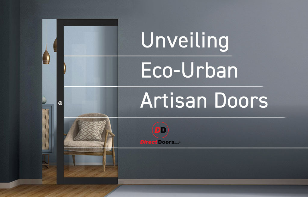 Black clear glazed pocket door with grey wall background.