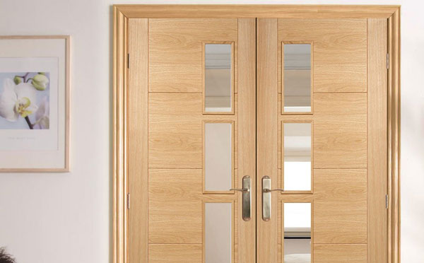 Vancouver Oak 4 Pane Door Pair with Clear Glass