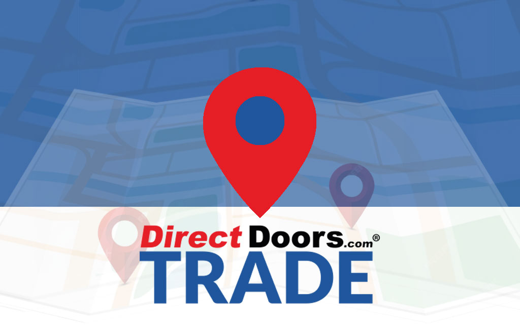 A map with a location mark and DirectDoors.com Trade logo.