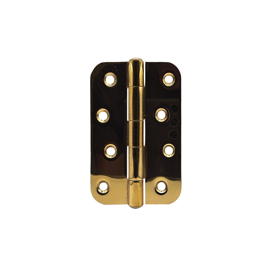 Ares Loft Style Polished Gold Finish Radius Cornered Hinges 102x67x2mm - Single Hinge