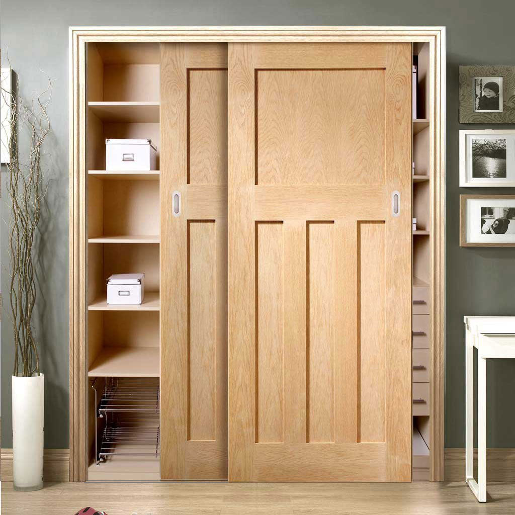 Minimalist Wardrobe Door & Frame Kit - Two DX 1930'S Oak Panel Doors - Prefinished