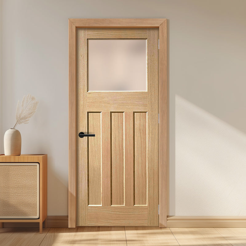 EasiKit Internal Door and Frame Kit - 1930's Oak Internal Door - Frosted Glass