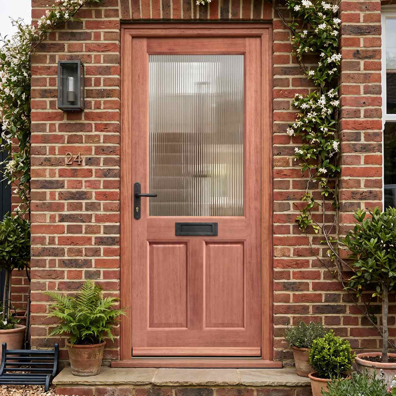 2XG Exterior Hardwood Door - Reeded Toughened Double Glazing
