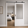 Top Mounted Black Sliding Track & Door - Value 3/4 Clear Glass with Frosted Lines Doors - White Primed