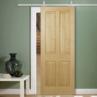 Image: Top Mounted Stainless Steel Sliding Track & Door - Regency 4 Panel Oak Door - Prefinished