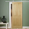 Top Mounted Stainless Steel Sliding Track & Door - Regency 4 Panel Oak Door - Prefinished
