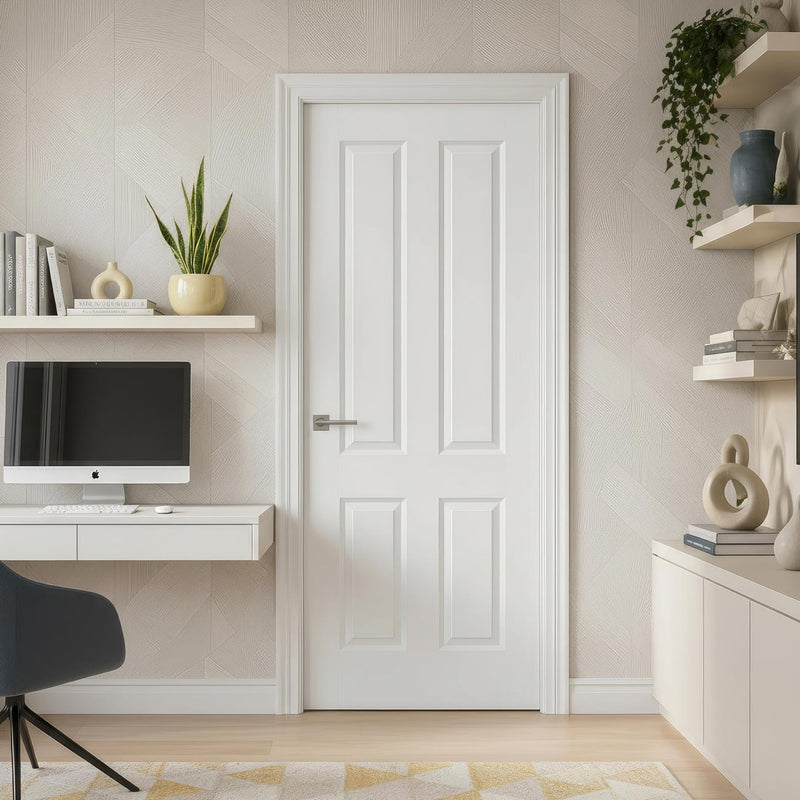 4 Panel Textured Moulded Internal Door - White Primed - 1/2 Hour Fire Rated