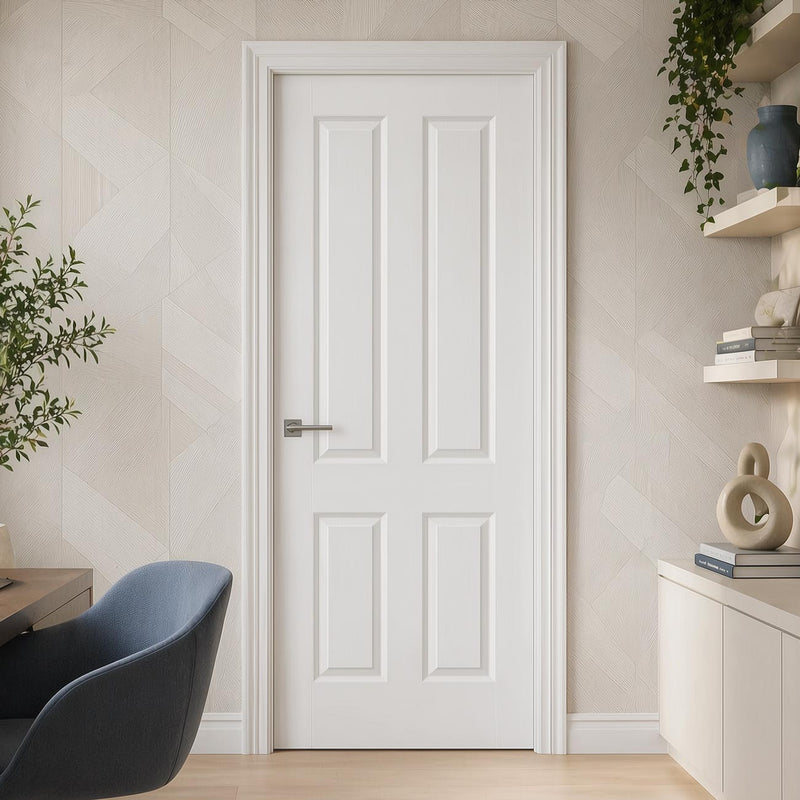 4 Panel Textured Moulded Internal Door - White Primed