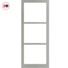 SpaceEasi Top Mounted Black Folding Track & Double Door - Eco-Urban® Manchester 3 Pane Solid Wood Door DD6306G - Clear Glass - Premium Primed Colour Options