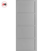 SpaceEasi Top Mounted Black Folding Track & Double Door - Eco-Urban® Brooklyn 4 Panel Solid Wood Door DD6307 - Premium Primed Colour Options