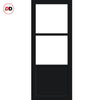 SpaceEasi Top Mounted Black Folding Track & Double Door - Eco-Urban® Berkley 2 Pane 1 Panel Solid Wood Door DD6309G - Clear Glass - Premium Primed Colour Options