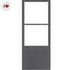 SpaceEasi Top Mounted Black Folding Track & Double Door - Eco-Urban® Berkley 2 Pane 1 Panel Solid Wood Door DD6309SG - Frosted Glass - Premium Primed Colour Options