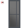 SpaceEasi Top Mounted Black Folding Track & Double Door - Handcrafted Eco-Urban Marfa 4 Pane Solid Wood Door DD6313 - Tinted Glass - Premium Primed Colour Options