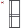 SpaceEasi Top Mounted Black Folding Track & Double Door - Eco-Urban® Glasgow 6 Pane Solid Wood Door DD6314G - Clear Glass - Premium Primed Colour Options