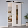 Top Mounted Black Sliding Track & Door - Value 7 Panel Door 3/4 Clear Glass - White Primed