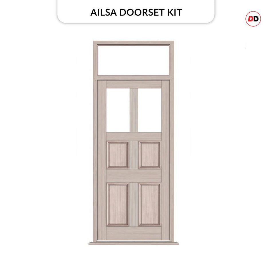 Exterior Victorian Ailsa 2L 4P Front Door with Transom - Customisable: Size, Colour, Glass Options