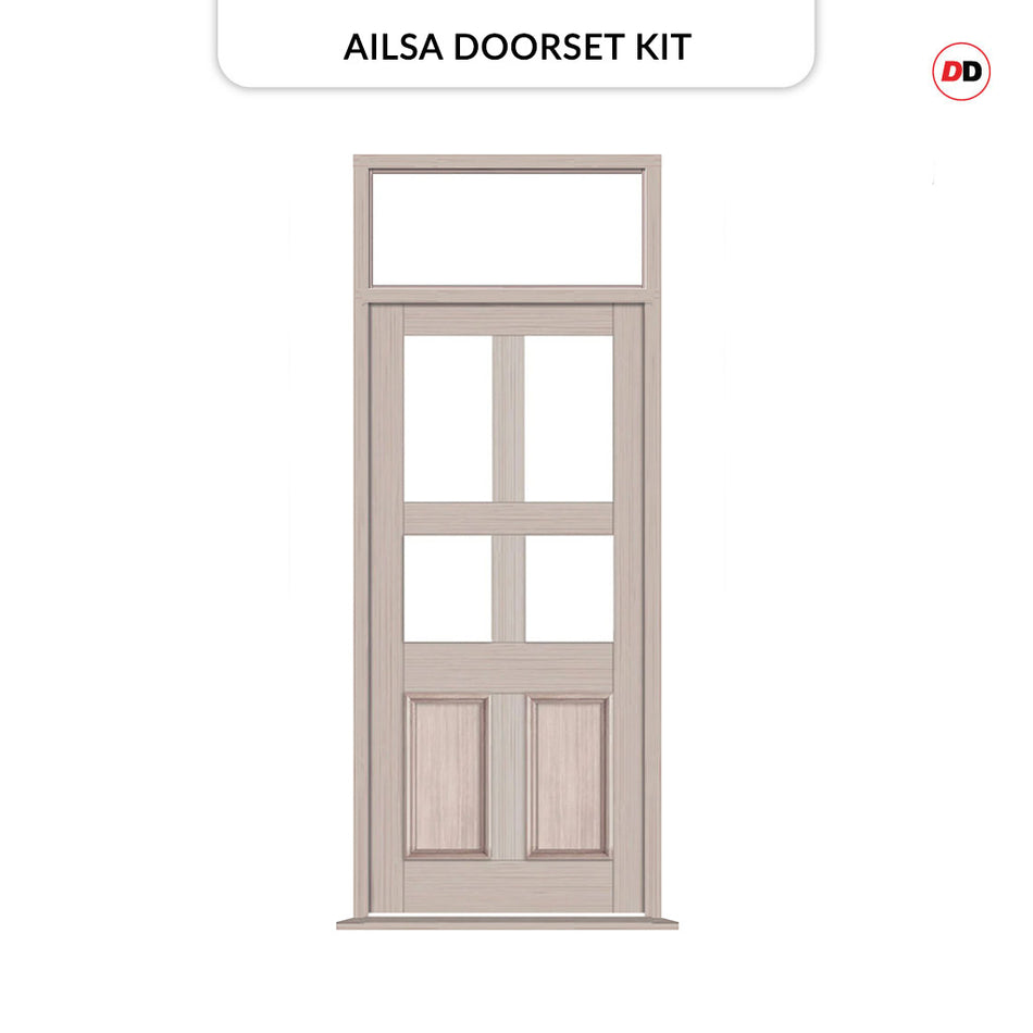 Exterior Victorian Ailsa 4L 2P Front Door with Transom - Customisable: Size, Colour, Glass Options