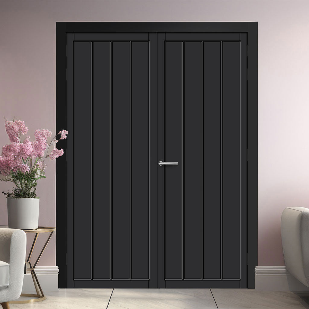 Adiba Panel Solid Wood Internal Door Pair UK Made DD0106P - Shadow Black Premium Primed - Urban Lite® Bespoke Sizes