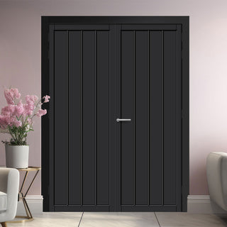 Image: Adiba Panel Solid Wood Internal Door Pair UK Made DD0106P - Shadow Black Premium Primed - Urban Lite® Bespoke Sizes