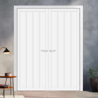 Image: Adiba Panel Solid Wood Internal Door Pair UK Made DD0106P - Cloud White Premium Primed - Urban Lite® Bespoke Sizes