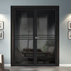 Adina Solid Wood Internal Door Pair UK Made DD0107T Tinted Glass - Shadow Black Premium Primed - Urban Lite® Bespoke Sizes