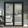 Adina Solid Wood Internal Door Pair UK Made DD0107C Clear Glass - Shadow Black Premium Primed - Urban Lite® Bespoke Sizes