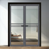 Adina Solid Wood Internal Door Pair UK Made DD0107C Clear Glass - Stormy Grey Premium Primed - Urban Lite® Bespoke Sizes
