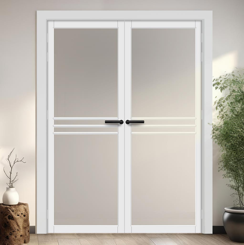 Adina Solid Wood Internal Door Pair UK Made DD0107F Frosted Glass - Mist Grey Premium Primed - Urban Lite® Bespoke Sizes