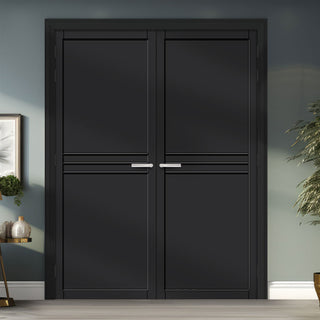 Image: Adina Panel Solid Wood Internal Door Pair UK Made DD0107P - Shadow Black Premium Primed - Urban Lite® Bespoke Sizes