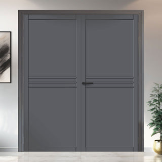 Image: Adina Panel Solid Wood Internal Door Pair UK Made DD0107P - Stormy Grey Premium Primed - Urban Lite® Bespoke Sizes
