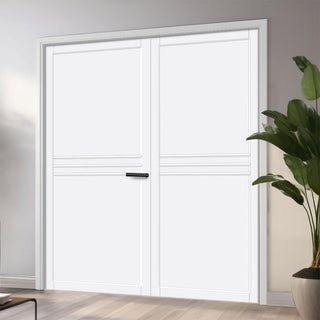 Image: Adina Panel Solid Wood Internal Door Pair UK Made DD0107P - Cloud White Premium Primed - Urban Lite® Bespoke Sizes