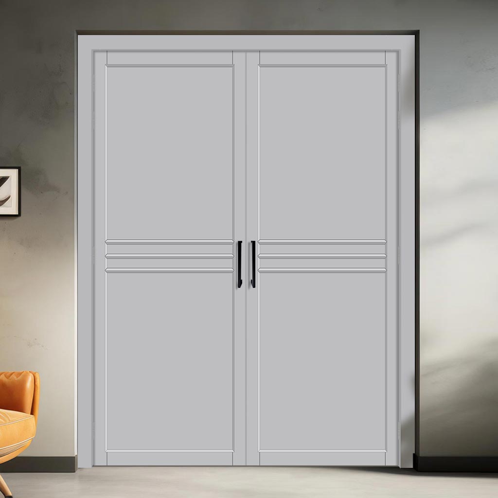 Adina Panel Solid Wood Internal Door Pair UK Made DD0107P - Mist Grey Premium Primed - Urban Lite® Bespoke Sizes