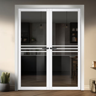 Image: Adina Solid Wood Internal Door Pair UK Made DD0107T Tinted Glass - Cloud White Premium Primed - Urban Lite® Bespoke Sizes