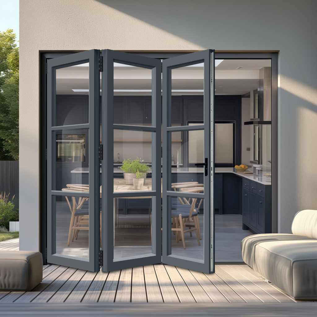 External Patio Heritage Style Folding AluVu Doors 3+0 -Fully Finished In Anthracite Grey - 2990mm x 2090mm - Opens Out