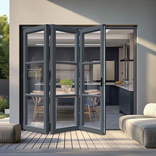 Image: External Patio Heritage Style Folding AluVu Doors 3+0 -Fully Finished In Anthracite Grey - 2990mm x 2090mm - Opens Out
